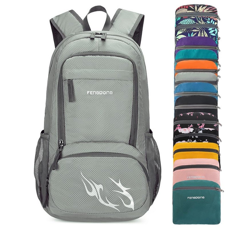 FENGDONG 35L Lightweight Foldable Waterproof Packable Travel Hiking Backpack Daypack for men women Grey - Image 1
